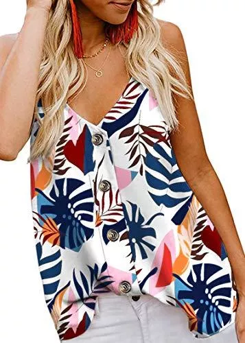 MOLERANI Tops MOLERANI Damen Süße ärmellose Hemden Blusen Boho V-Ausschnitt Spaghettiträger Mode Cami Tank Top