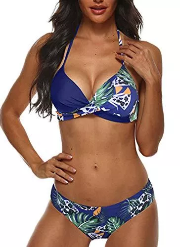 CheChury Bademode CheChury Damen Bademode Push Up Bikini Set Zweiteilige Badeanzug Strandkleidung Crossover Neckholder Triangel Oberteil Bikinihose Sexy Halter