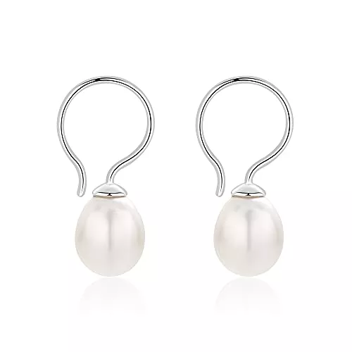 LUINNO Schmuck LUINNO® Perlenohrringe Perlen-Ohrstecker Silber 925 | Echte Natur-Süßwasserperlen | Hängend Weiss Ø 8,0 mm | Damen Modeschmuck für den Alltag oder besondere Anlässe