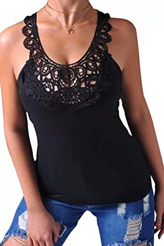 YOINS Tops YOINS Top mit Spitze Damen Sexy Oberteil Winter Party Ärmellos Tunika Tank Crop Tops für Damen Tshirt Spitzentop