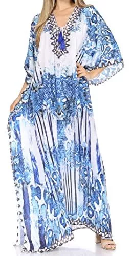 Sakkas Freizeit Sakkas Georgettina Flowy Strass V-Ausschnitt, Langen Kaftan Kleid/Vertuschung