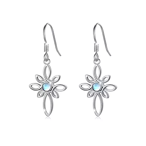 MEDWISE Schmuck Kreuz Keltisch Ohrringe 925 Sterling Silber Keltischer Knoten Kreuz Mondstein Türkis Ohrhänger Schmuck für Frauen Mädchen Damen Mutter Tochter Geschenke