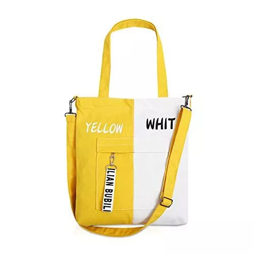 NICOLE &amp; DORIS Taschen & Rucksäcke NICOLE &amp; DORIS Damen A4 Handtasche Groß Canvas Tasche Shopping Umhängetasche Henkeltasche 15 Laptoptasche für die Schule Gelb Weiss