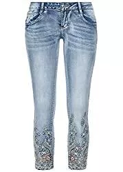 Seventyseven Lifestyle Jeans Seventyseven Lifestyle Damen Ankle Skinny Jeans 5-Pocktets Flower Patch hell blau Denim