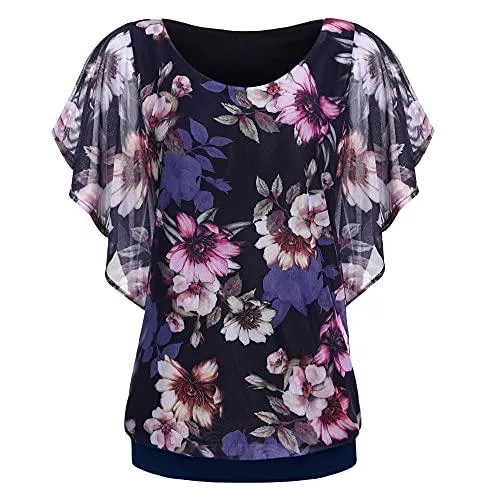 Zeagoo Kurzarmblusen Zeagoo Damen Fledermaus Batwing Chiffonbluse Tunika T-Shirt Top Bluse Kurzarm Rundkragen Sommer Casual Loose Fit