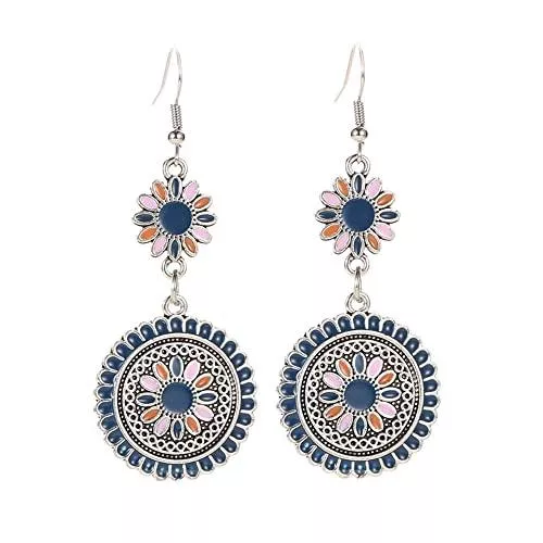 Edjgor Schmuck Ethnische Bunte Ohrringe, Lange Gänseblümchen-Ohrringe, Boho Ohrringe Lang Hängend, Blumen Ohrringe Silber 925, Geeignet Für Mädchen, Valentinstagsgeschenk, mit Box