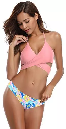 SHEKINI Bademode SHEKINI Damen Bikini Set Bikini Panty Push up BH Verstellbar Crossover Ties-up Neckholder Bikinioberteil Zweiteiliger Badeanzug Triangel Gedruckt Niedrige Taille Sport Slip Bikinihose Strandkleidung
