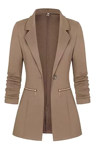 Tomwell Blazer Tomwell Damen Cardigan Elegant Blazer Langärmliger Anzugjacke Einfarbig Blazer Revers Business Mantel mit Knopfleiste Slim Fit Jacke Casual Anzug Trenchcoat mit Tasche