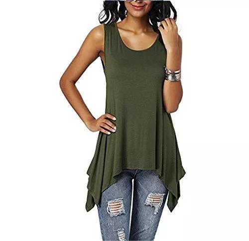 Dreamskull Ärmellose Blusen Dreamskull Damen Frauen T Shirts Oberteile Blusen Tops Tunika Tuniken Longshirt Lang Basic Rückenfrei Ärmellos Asymetrisch Baumwolle Sommer Alltag Casual Locker Lässig S-3XL