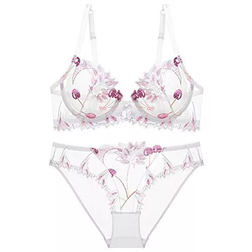 Cwang Unterwäsche & Dessous Cwang Damen Bügel BH Set Push Up Spitze BH und Transparente Slip Nicht Gepolstert Bra Glatter Panty Lingerie Unterwäsche