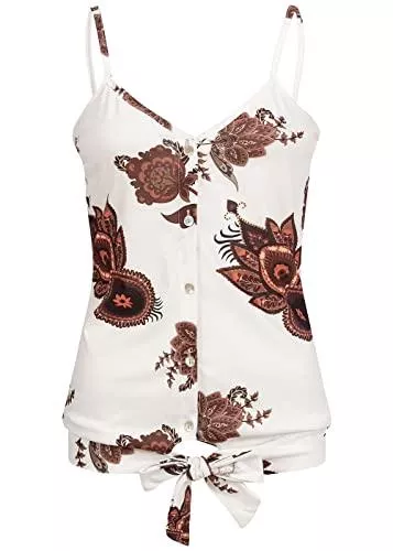 Cloud 5ive Tops Cloud 5ive Damen Viskose Top mit Knotendetail Print Weiss