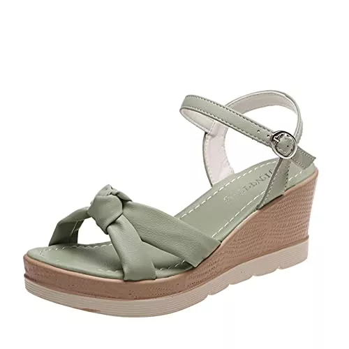 Sunnyuk Sandalen & Slides Plateau Sandalen Damen Mode Frühling und Sommer Frauen Sandalen Keil Absatz Schnallengurt in fester Farbe lässiger Stil Schuhe Damen Arbeitsschuhe