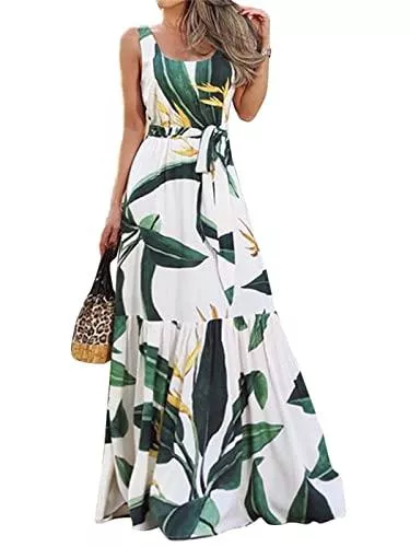 Celmia Freizeit Celmia Damen Sommerkleid Lang Strandkleid Ärmelloses Casual Kleider Abendkleid Rundhals Partykleid