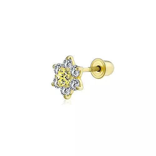 Bling Jewelry Schmuck Winzige Zirkonia Blume Schraube Zurück Cz Stud Helix Lobe Knorpel Ohrring Für Frauen Teen 14K Real Gold Simuliert Geburtsstein Farben 4Mm