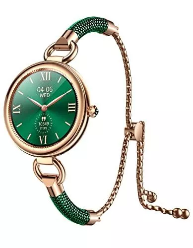 findtime Uhren Schrittzähler Uhr Damen Gesundheitsuhr Smartwatch Android IOS Schmuck Armreif Armkette Fitnessuhr mit Whatsapp Funktion Digital Armbanduhr Aktivitätstracker Pulsuhr Laufuhr Edelsathl Uhren Grün