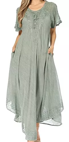 Sakkas Freizeit Sakkas Egan Lange gestickte Kaftan Kleid/Vertuschung mit gesticktem Flügelärmel