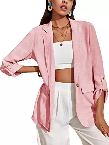Gemijacka Blazer Gemijacka Damen Blazer Langarm EIN Knopf Anzugjacke mit Seitentasche Dünne Sommer Jacke für Business Freizeit