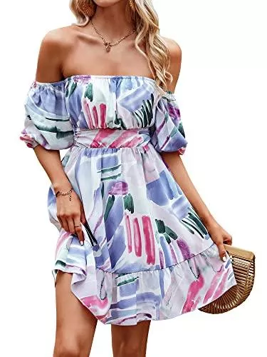 Awemeal Freizeit Awemeal Damen Elegant Rüschen Saum Kurz Kleider Tunikakleid Langarm V-Ausschnitt Mini Kleid Partykleid Freizeit Strandkleider Abendkleider Mode Sommerkleid Blusenkleider Cocktailkleid