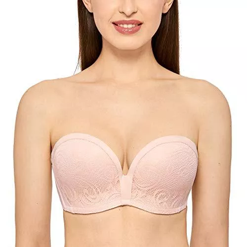 DELIMIRA Unterwäsche & Dessous DELIMIRA Damen Push Up Trägerlos BH - Spitze Gemoldete Cups Trägerlos Büstenhalter