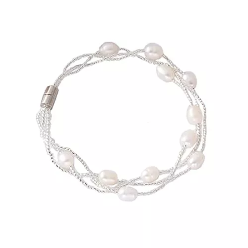 SUQINGDA Schmuck SUQINGDA Hochwertige Damen-Armband, Echte Perlenarmbänder Süßwasser, 3-Lagiges Perlen Armband, Weiße Perlen und Rosa Perlen Modeschmuck für Damen