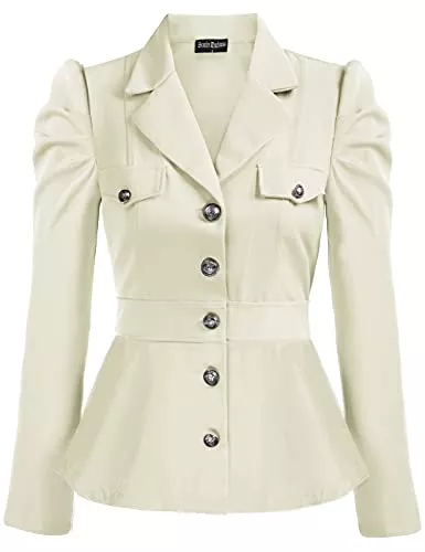 SCARLET DARKNESS Blazer SCARLET DARKNESS Damen Jacke Steampunk Gothic Mantel Puff Langarm V-Ausschnitt Revers mit Knopfleiste Mantel