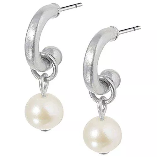 Sence Copenhagen Schmuck Sence Copenhagen Ohrringe Damen - Heritage Hoop Ohrringe aus Messing - Kleine Perlenohrringe L:1,5 cm. Perle D:0,5 cm