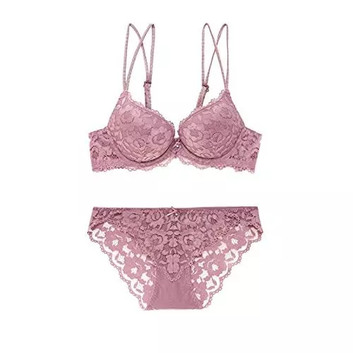 Cwang Unterwäsche & Dessous Cwang Dessous Sexy Damen Erotik Babydoll Nachtwäsche Spitze Blumen Push-Up BH und Unterwäsche Set Frauen Korsett Liebesanzug,Mauve,80B