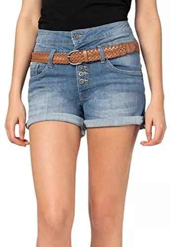 Sublevel Shorts Sublevel Damen Highwaist Denim Jeans Shorts mit Flechtgürtel