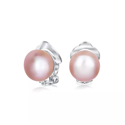 Bling Jewelry Schmuck Button Stil Süßwasser Kultiviert Perle Clip Auf Ball Ohrstecker Für Frauen Sterling Silber Nicht Durchbohrte Ohren Mehr Farben