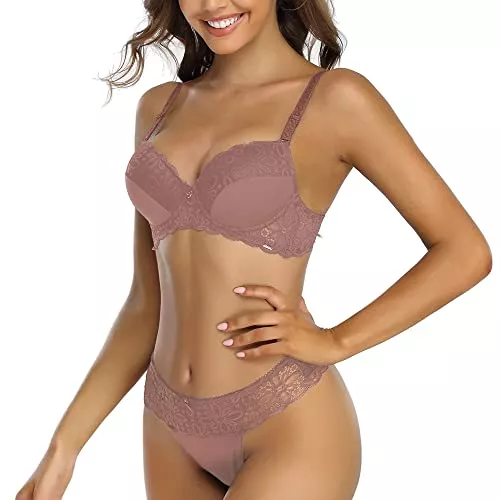 SHEKINI Unterwäsche & Dessous SHEKINI Damen Spitzen Dessous Set Spitze BH und String Push Up Bügel BH Ungepolstert Tanga mit Schleife Unterwäsche Lingerie
