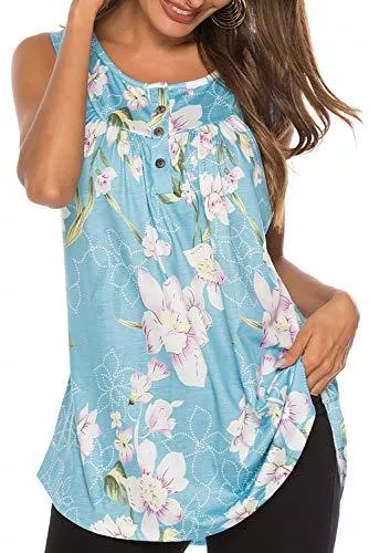 Bequemer Laden Ärmellose Blusen Bequemer Laden Damen Sommer Casual Tank Top Ärmellose T Shirt Knopfleiste Bluse Lose Oberteile Tunika Shirt Top mit Plissee