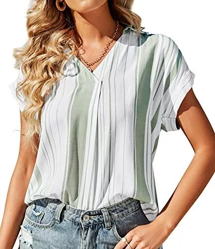Breampot Kurzarmblusen Breampot Damen Bluse Kurzarm/Langarm V-Ausschnitt Bluse Casual Button Down Oberteile Hemd Lose Langarmshirt Tops