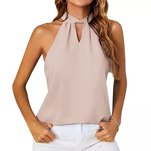 Ejoyous Ärmellose Blusen Damen Ärmellose Tank Top Neckholder Chiffon Bluse T Shirt Lose Bluse Elegant Weste Sommer Tops Shirts Sommer Oberteile