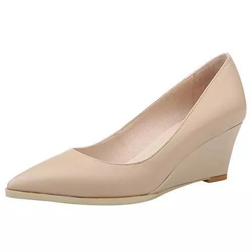 Jamron High Heels Jamron Damen Echtleder Spitze 5.5CM/8CM Keilabsatz Pumps Büroarbeit Gericht Schuhe