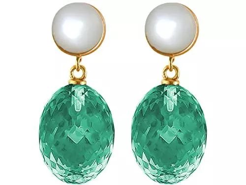 Gemshine Schmuck Gemshine Ohrringe mit 3-D grünen Turmalin Quarz Ovalen und weißen Mondsteinen in 925 Silber, hochwertig vergoldet. Nachhaltiger, qualitätsvoller Schmuck Made in Germany