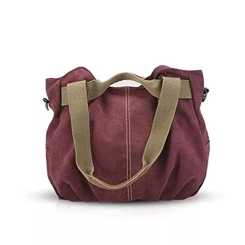 NICOLE &amp; DORIS Taschen & Rucksäcke NICOLE &amp; DORIS Canvas Tasche Damen Tragetaschen für Damen Schultertaschen Umhängetasche Leinwand Handtasche Mädchen Rotwein