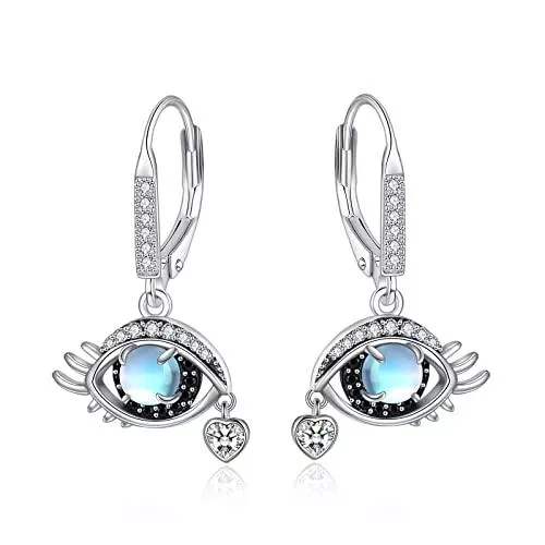VENACOLY Schmuck Evil Eye Ohrringe 925 Sterling Silber Mondstein Ohrhänger Blau Augen Ohrringe Schmuck Geschenke für Damen