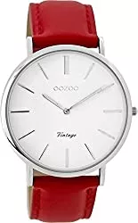 Oozoo Uhren Oozoo Vintage Damenuhr Lederband 40 MM Weiss/Rot C9307