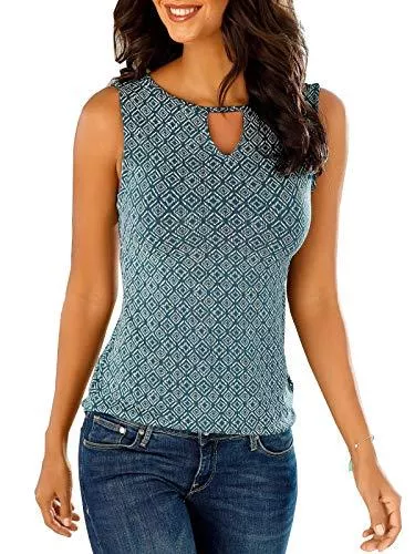 FLEASEE Ärmellose Blusen FLEASEE Damen Sommer Tank Top Ärmellos T-Shirt Oberteile Allover Druck Basic Tee Ausschnitt mit Kleiner Öffnung