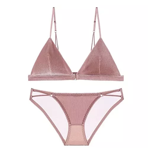 YUANCHNG Unterwäsche & Dessous YUANCHNG Vintage French Bralette Dessous Set Bügelfreier Triangel BH und Höschen Slip Alltagsunterwäsche Bequem