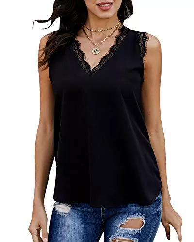 Nilimoph Tops Damen Tank Top Sommer Spaghetti Tops Ärmellose V-Ausschnitt Shirt Casual Verstellbarer Oberteile Tunika Elegant Bluse
