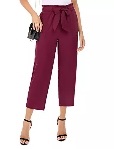 Totatuit Hosen Totatuit Damen Paperbag Hosen Weites Bein Mit Gürtel Elegant Frauen High Waist Gerade Einfarbig Freizeithosen