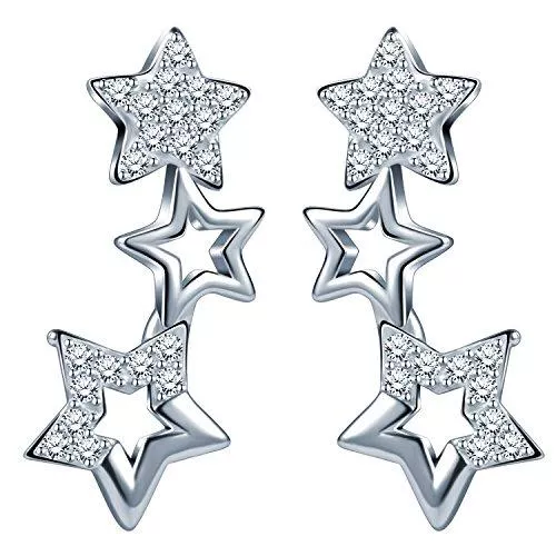 Unendlich U Schmuck Unendlich U Elegant 3 Sternchen Sterne Damen Ohrstecker 925 Sterling Silber Zirkonia Stecker Ohrringe Ohrschmuck, Silber