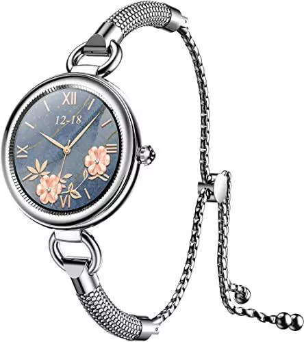 findtime Uhren Smartwatch Damen Elegant Silber Gold Schmuck Armreif Fitness Armband Edelsathl Smart Watch Damenuhr mit Schrittzähler Schlafmonitor Pulsuhr Blutdruck Periode Fitnessuhr Frauen IOS Android