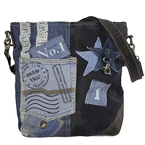 Sunsa Taschen & Rucksäcke Sunsa Damen Tasche Umhängetasche Handtasche Canvas & Leder Bag mit Jeans Taschen Denim klein Schultertasche Damentaschen Vintage Crossbody Handtaschen Teenager Fashion Sale Lederhandtasche Stern