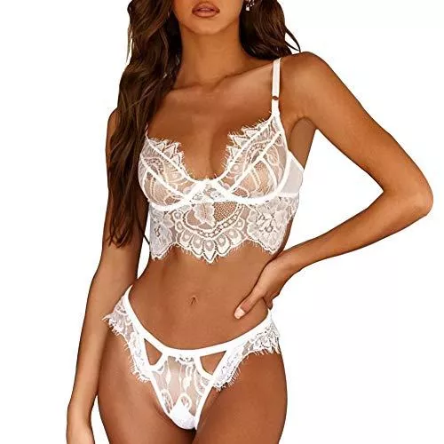 VisSec Unterwäsche & Dessous VisSec Reizwäsche Dessous Set 2-Teil Bügel-BH + String Tanga Spitze Push-Up Verführerisches Damen Body Unterwäsche Babydoll Nachtwäsche Spitze Heißen Sexy Dessous Set