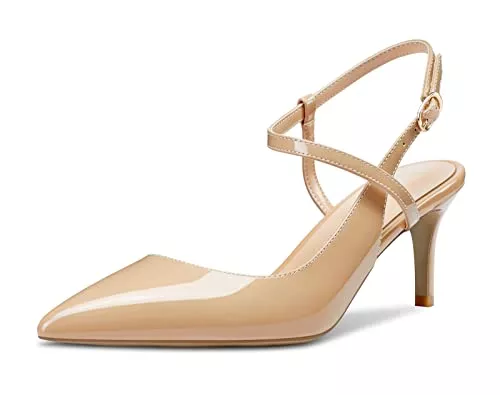 HDEUOLM High Heels HDEUOLM Damen Mittlerem Absatz Slingback Knöchelriemen Pumps Spitze Zehenkappe Sandalen Plus Größe Schuhe