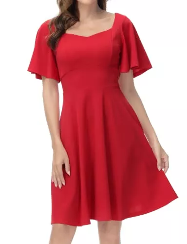 GRACE KARIN Freizeit GRACE KARIN Damen Kurzarm Rockabilly Vintage Knielang Faltenrock Retro Kleid CL649