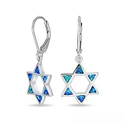 Bling Jewelry Schmuck Blau Erstellt Opal Öffnen Religiösen Jüdischen Stern Von David Leverback Drop Ohrringe Für Frauen Für Teen 925 Sterling Silber