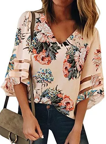 Dokotoo Kurzarmblusen Dokotoo Damen Bluse Elegant Chiffon Vintage Spitze Tops Hemd Lose Oberteile T-Shirt Tunika Elegant